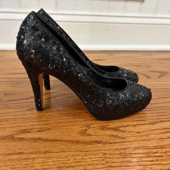 WHBM Sequined Black Stiletto Platform Pumps - Picture 2 of 8